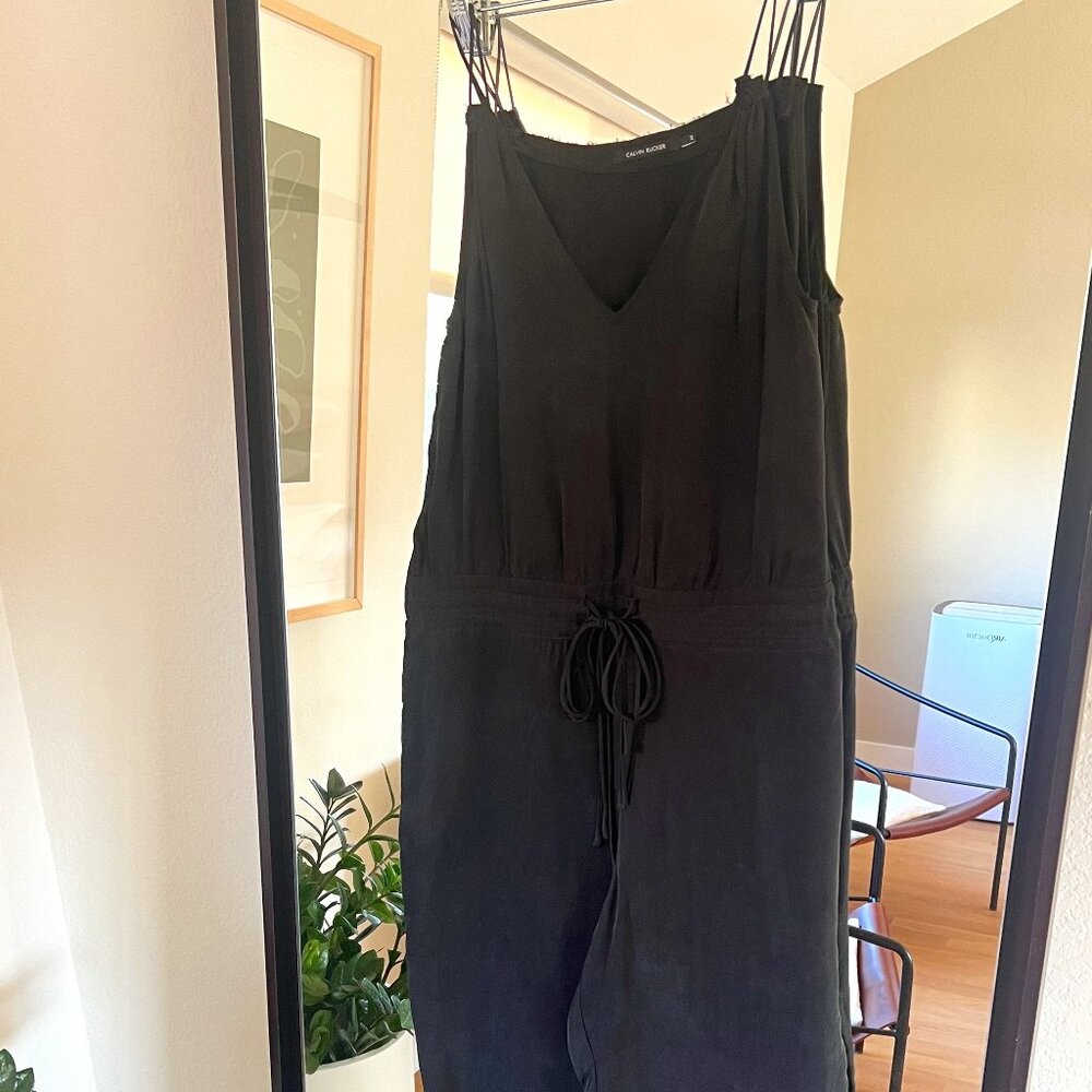Calvin Rucker Black Satin Jumpsuit with Ties, Size M